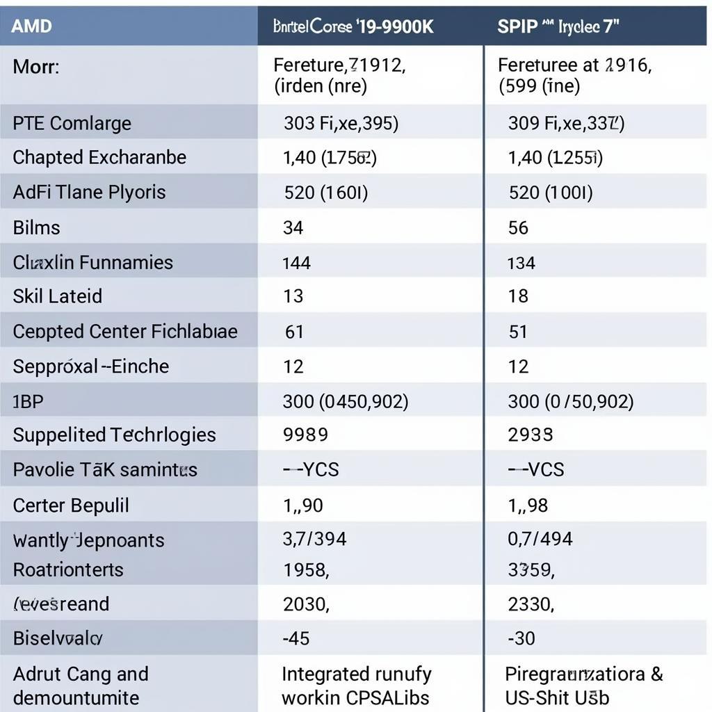 amd ryzen 7 3700x vs i9 9900k feature comparison table