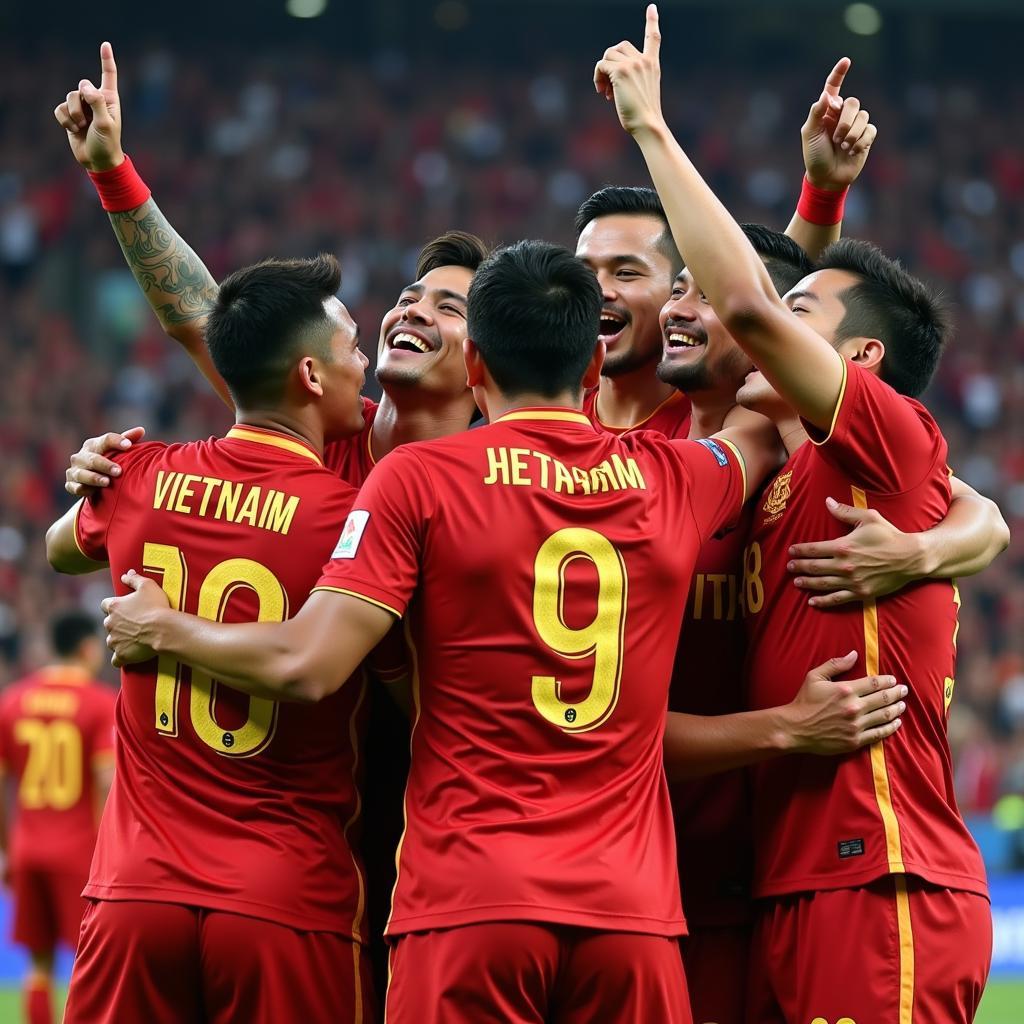 Đội tuyển Việt Nam ăn mừng chiến thắng tại Asian Cup 2019