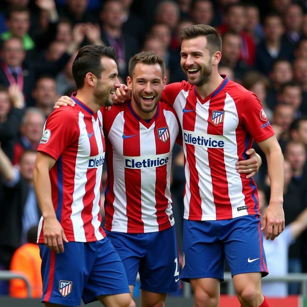 Niềm vui của các cầu thủ Atletico Madrid sau bàn thắng