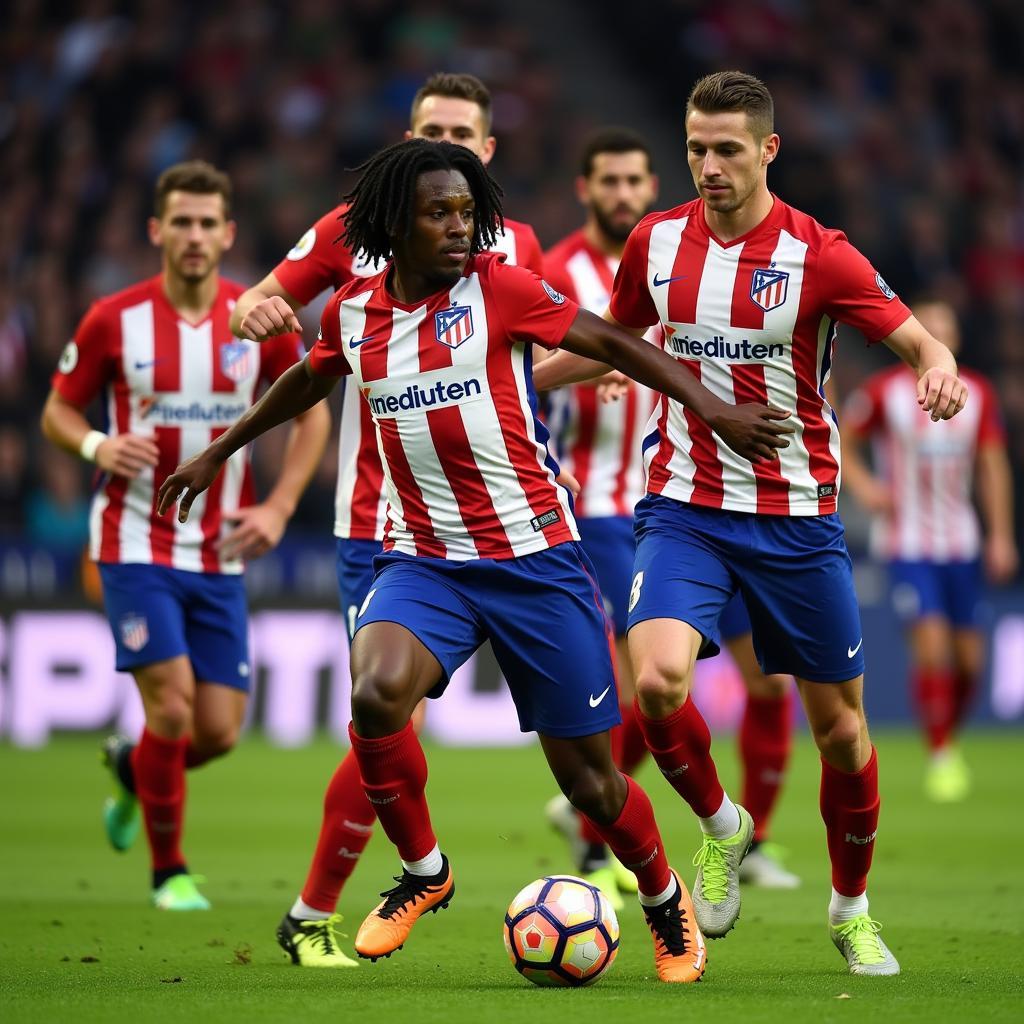 Cầu thủ Atletico Madrid phòng ngự kiên cường