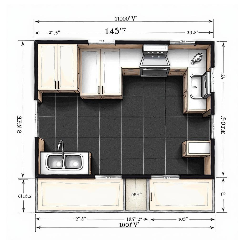 Bản vẽ lát sàn đá nhà bếp với đá granite đen sang trọng