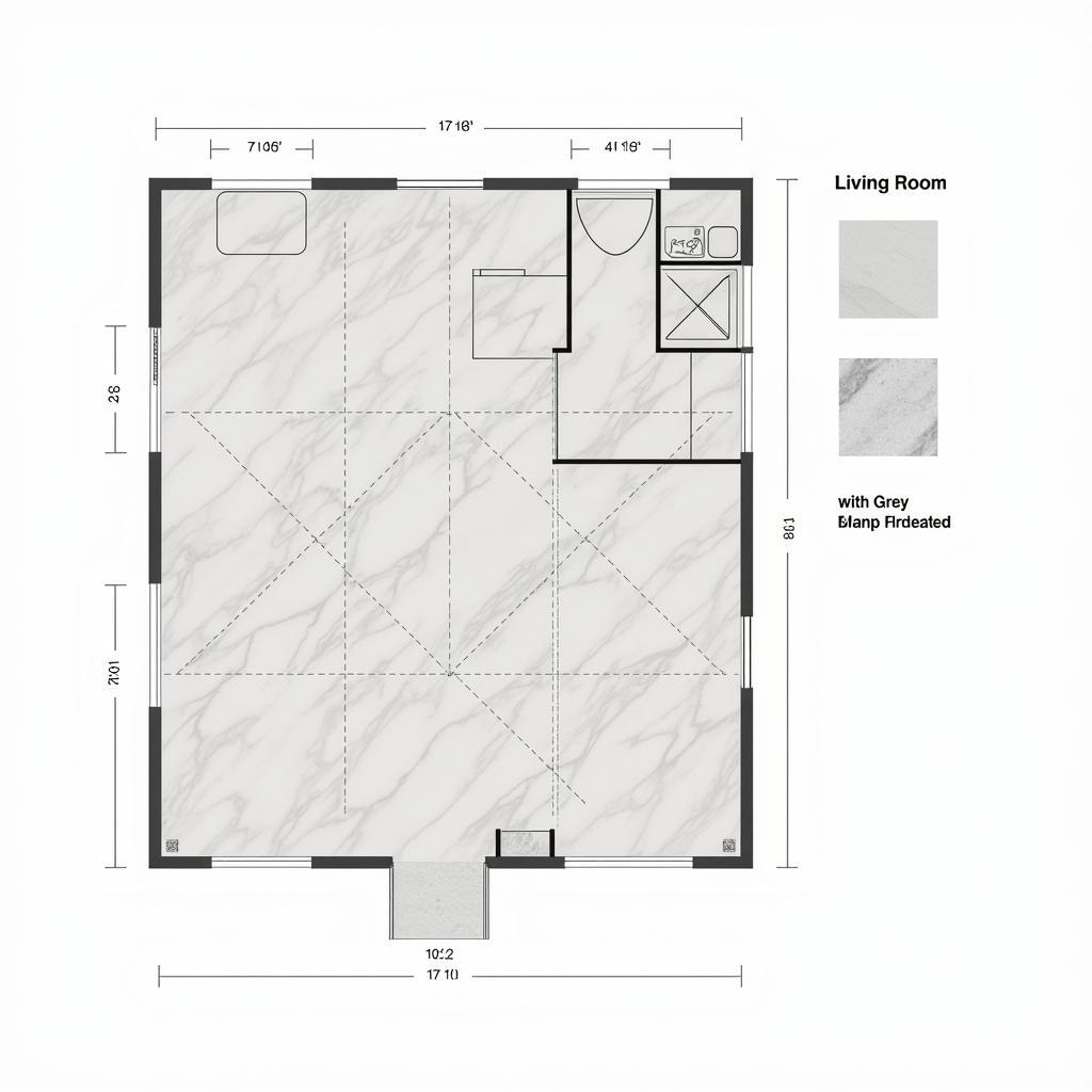 Bản vẽ lát sàn đá phòng khách hiện đại với đá marble trắng vân mây