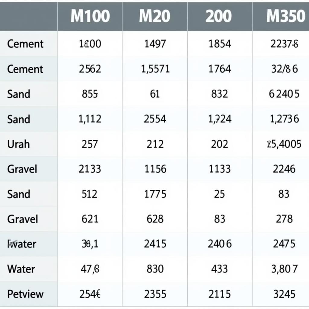 Bảng tỷ lệ phối trộn bê tông các mác