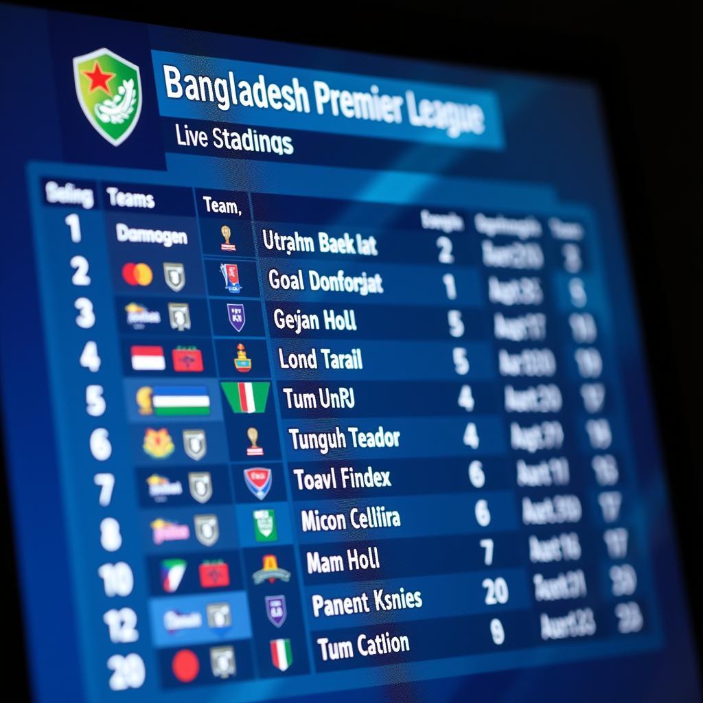 Bảng xếp hạng Bangladesh Premier League