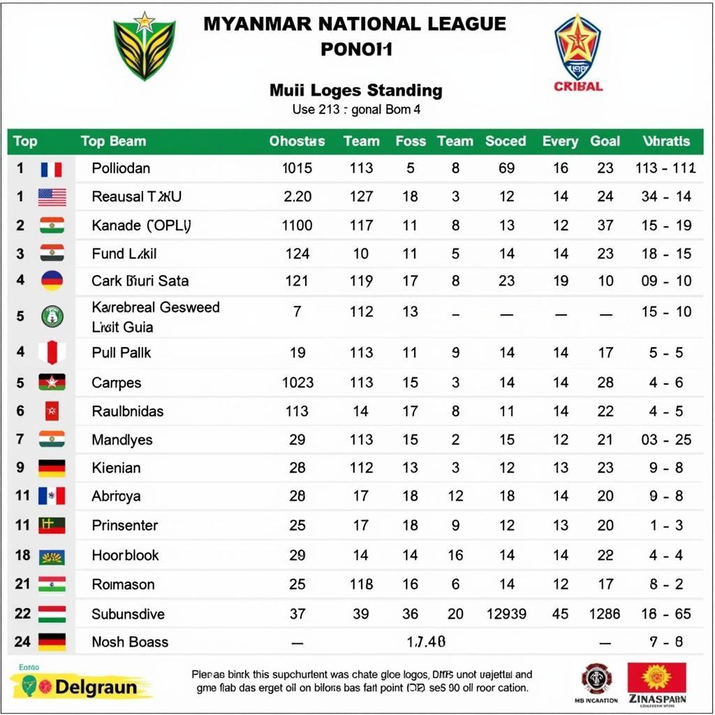 Myanmar National League Standings