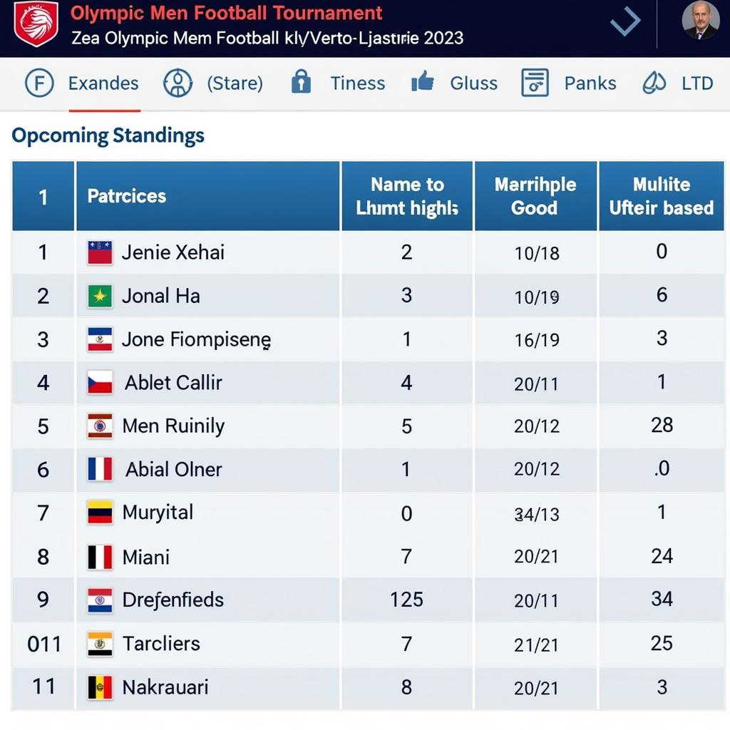 Olympic Men's Football Tournament Standings