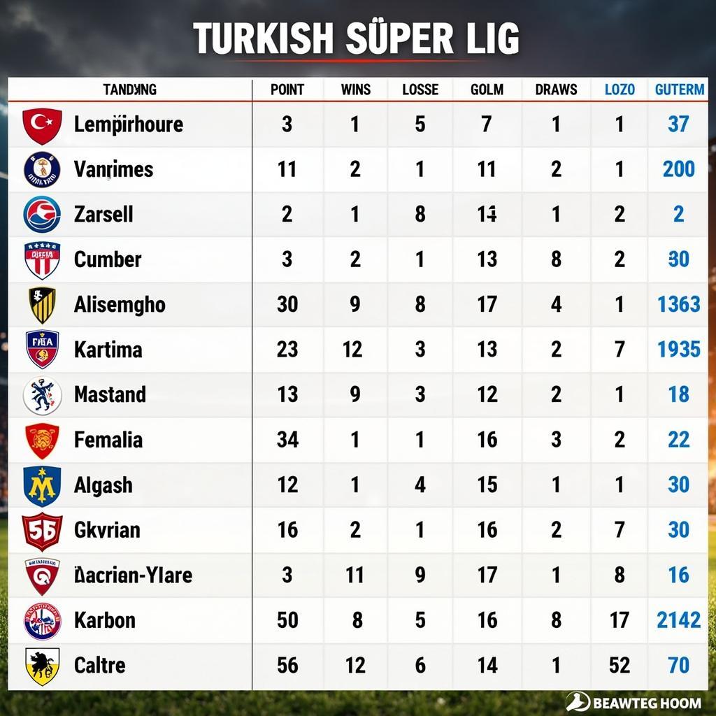 Bảng xếp hạng bóng đá Thổ Nhĩ Kỳ Süper Lig cập nhật mới nhất