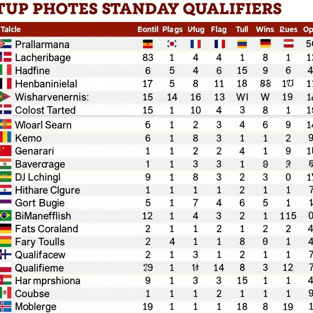 World Cup Qualifying Standings