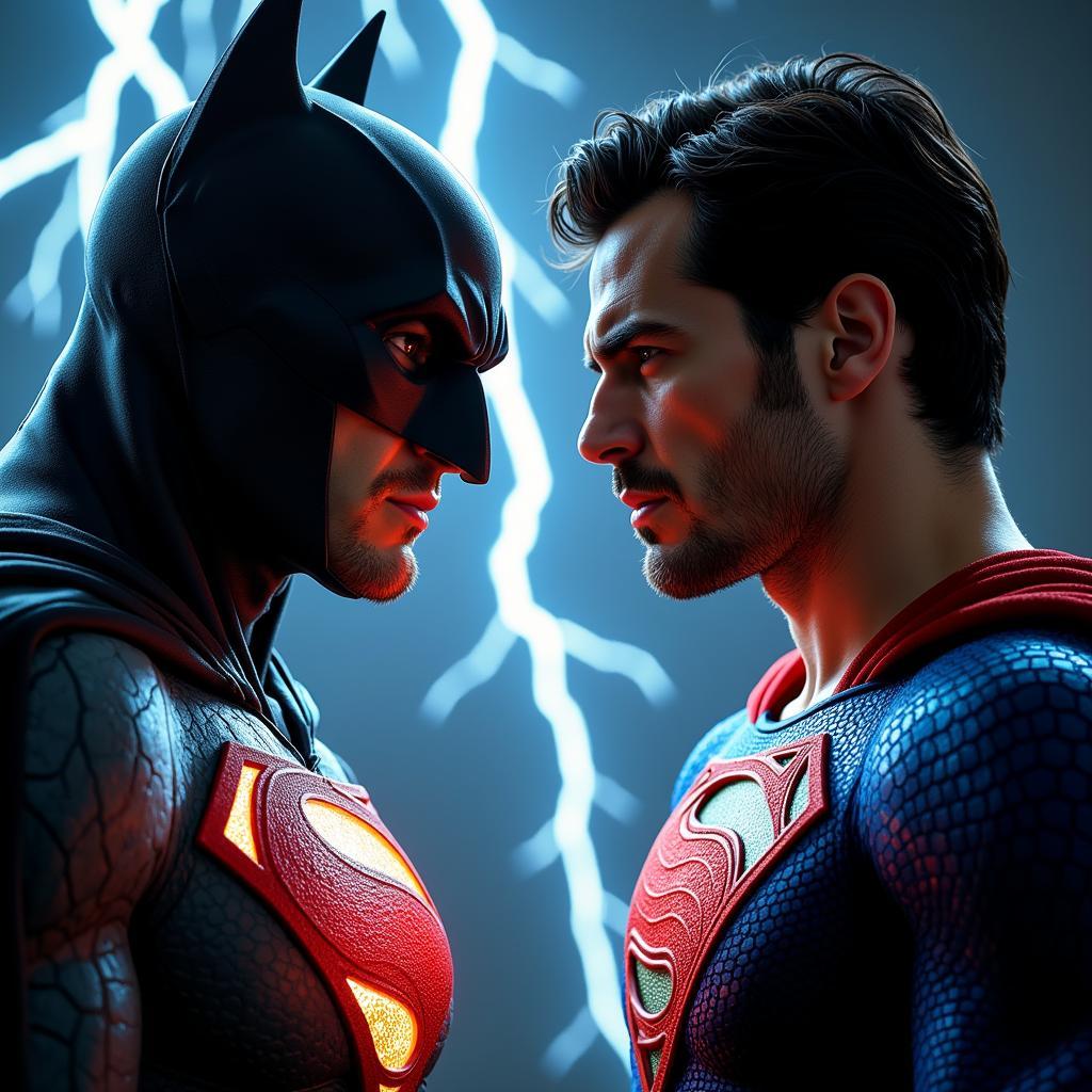 Batman and Superman locked in a tense confrontation