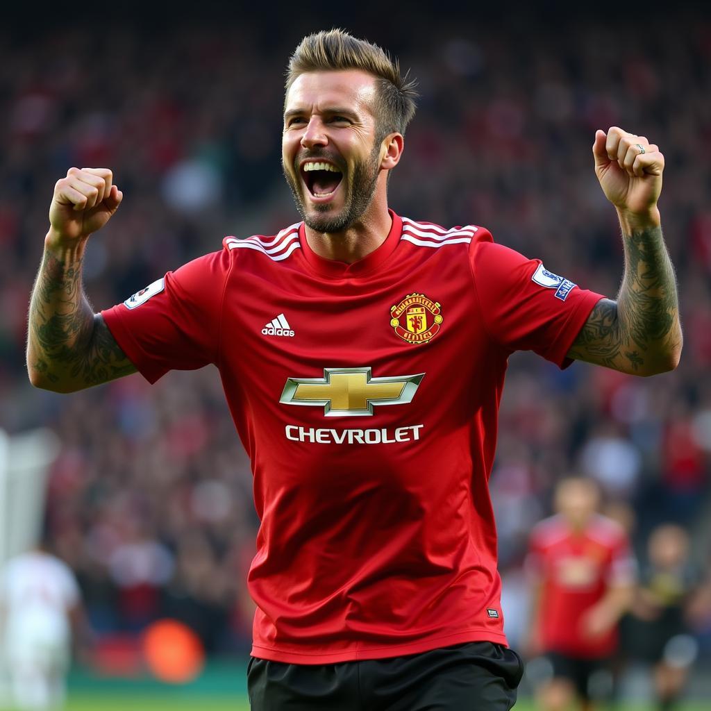 Beckham ăn mừng bàn thắng trong màu áo Manchester United