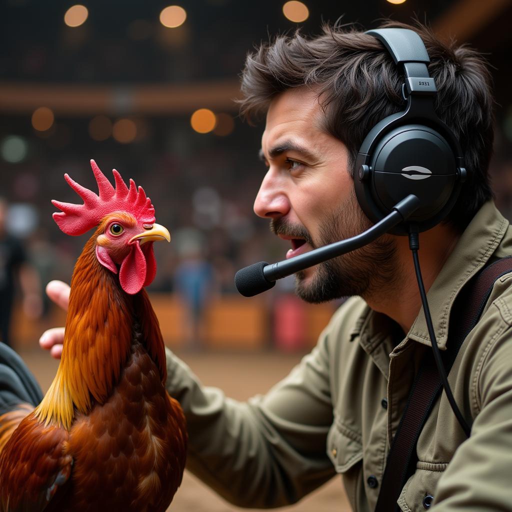 Professional cockfighting commentator