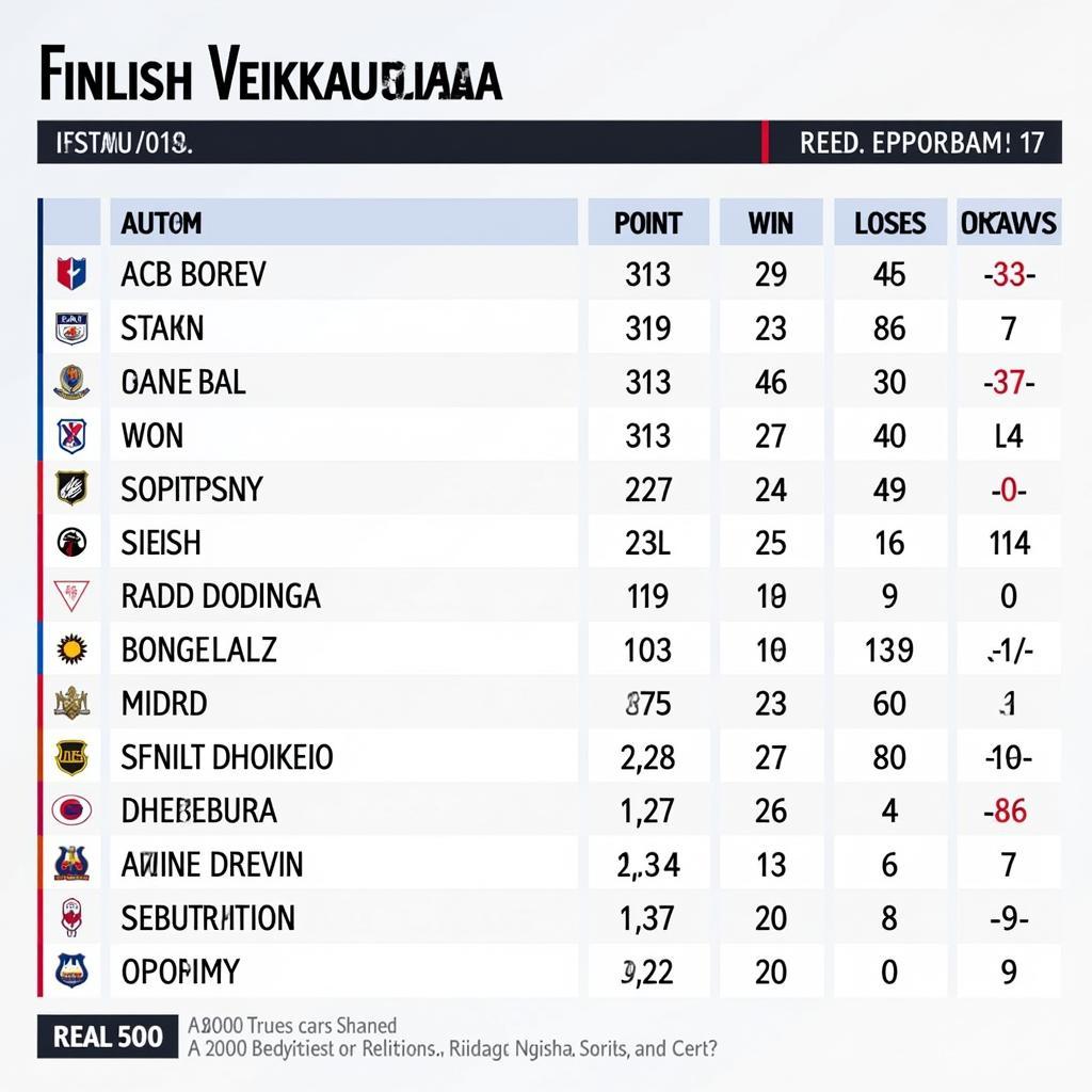 BXH bóng đá Finland hiện tại