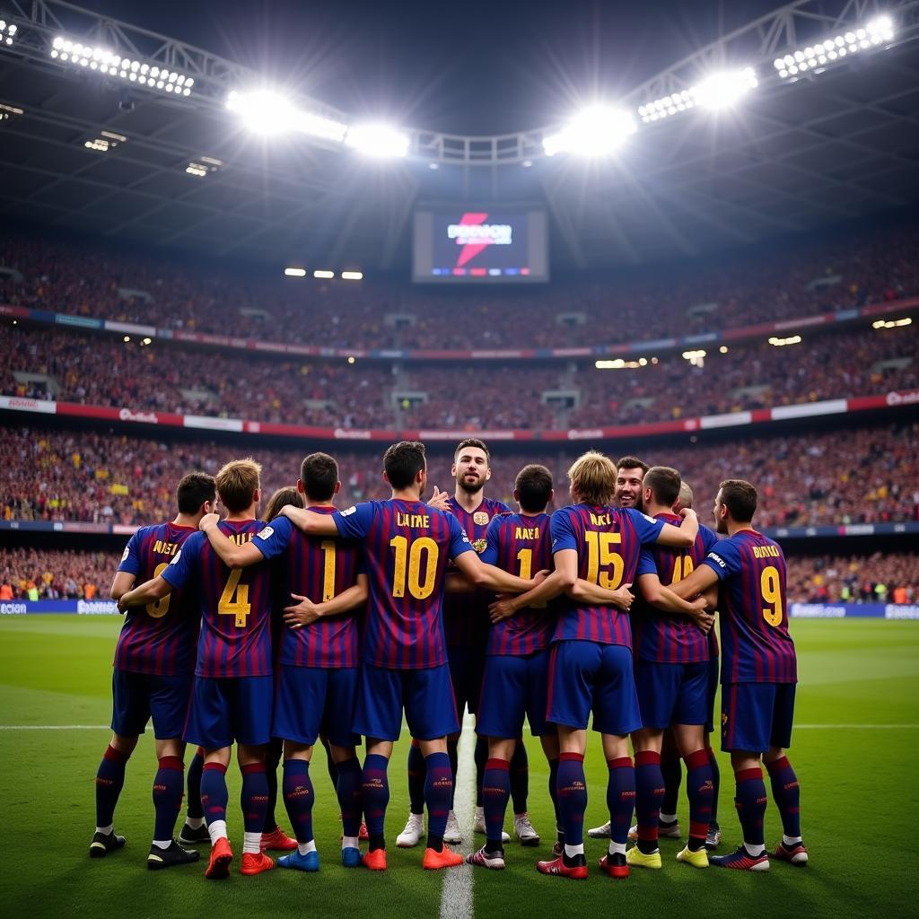 Các cầu thủ Barca ăn mừng chiến thắng