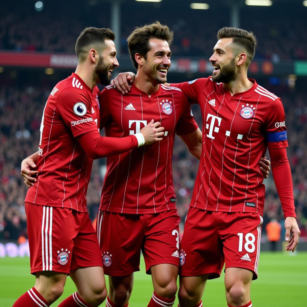 Các cầu thủ Bayern Munich ăn mừng bàn thắng