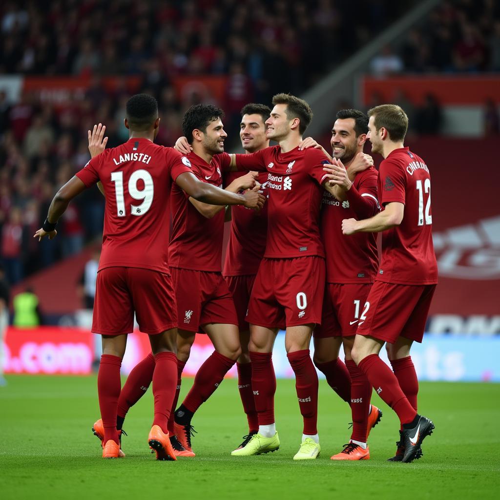 Các cầu thủ Liverpool ăn mừng