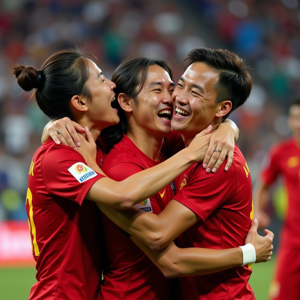 Cầu thủ Việt Nam ăn mừng bàn thắng tại Asian Cup 2020