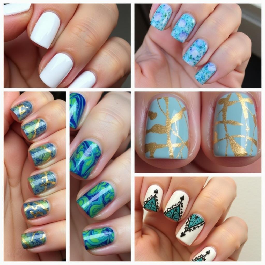 Các kiểu vân đá nail khác nhau với đa dạng màu sắc và họa tiết