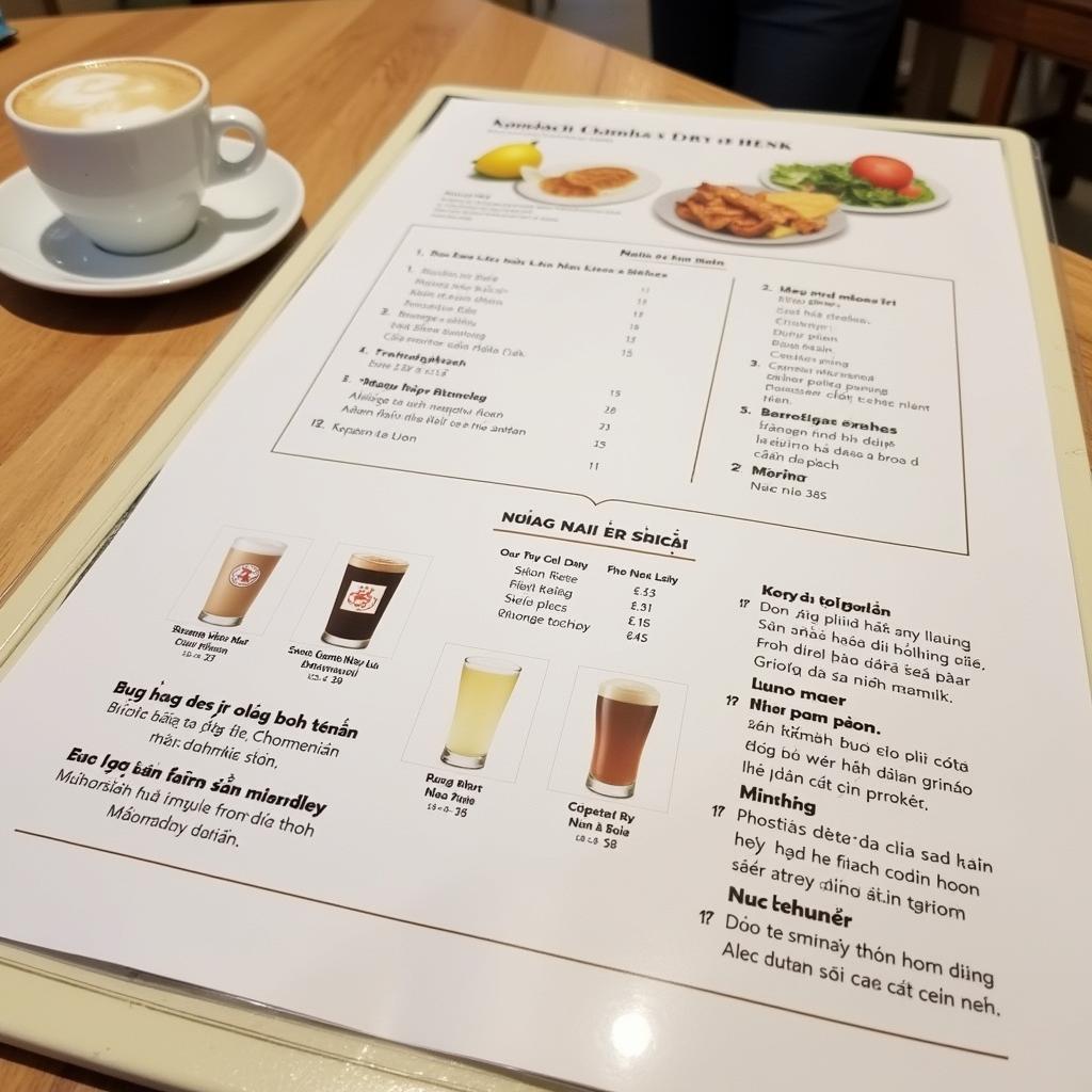 Cafe bãi đá menu