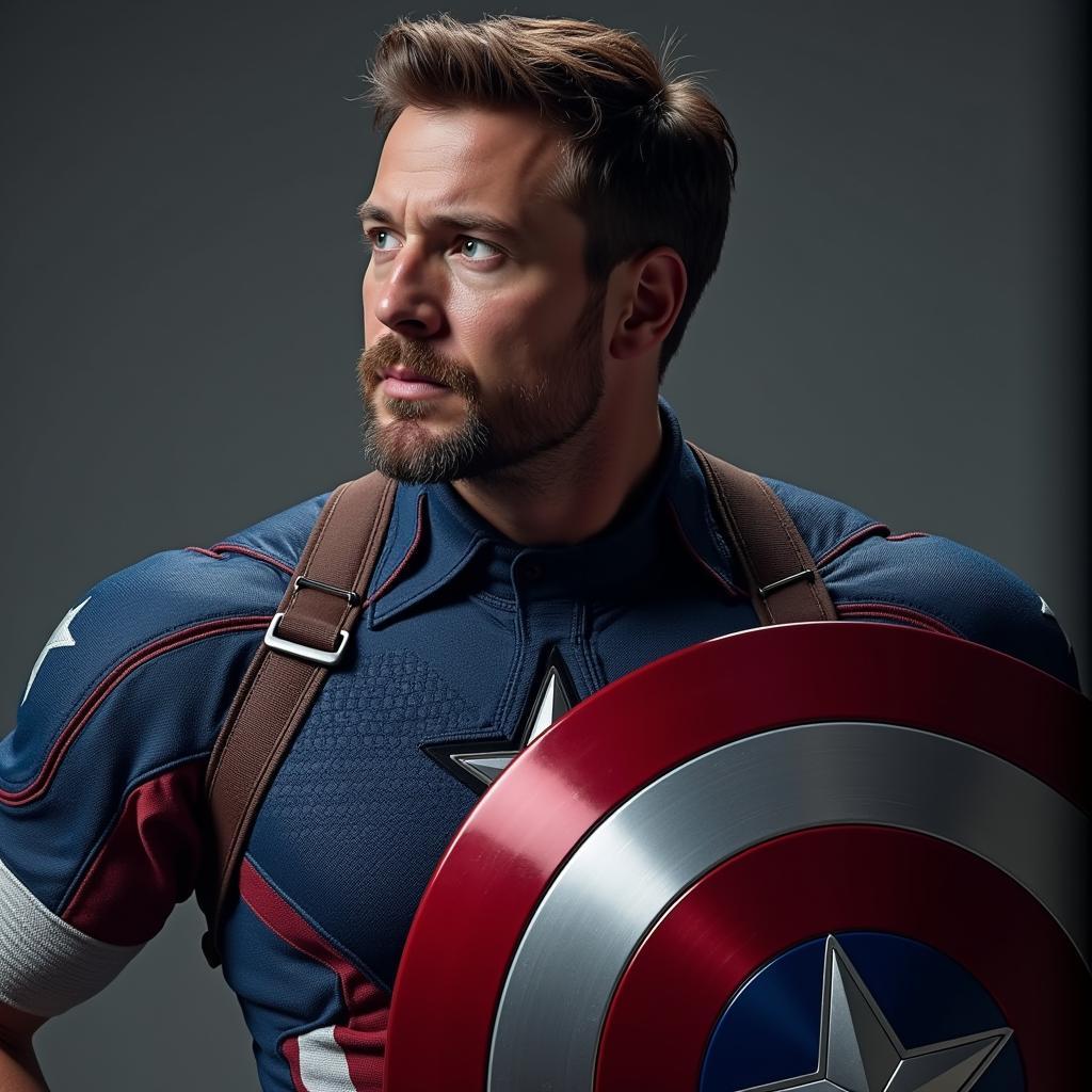 Captain America holding his vibranium shield