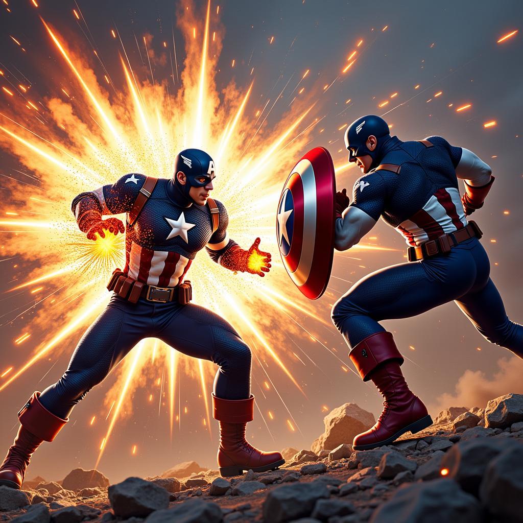 Captain Britain and Captain America locked in a fierce battle