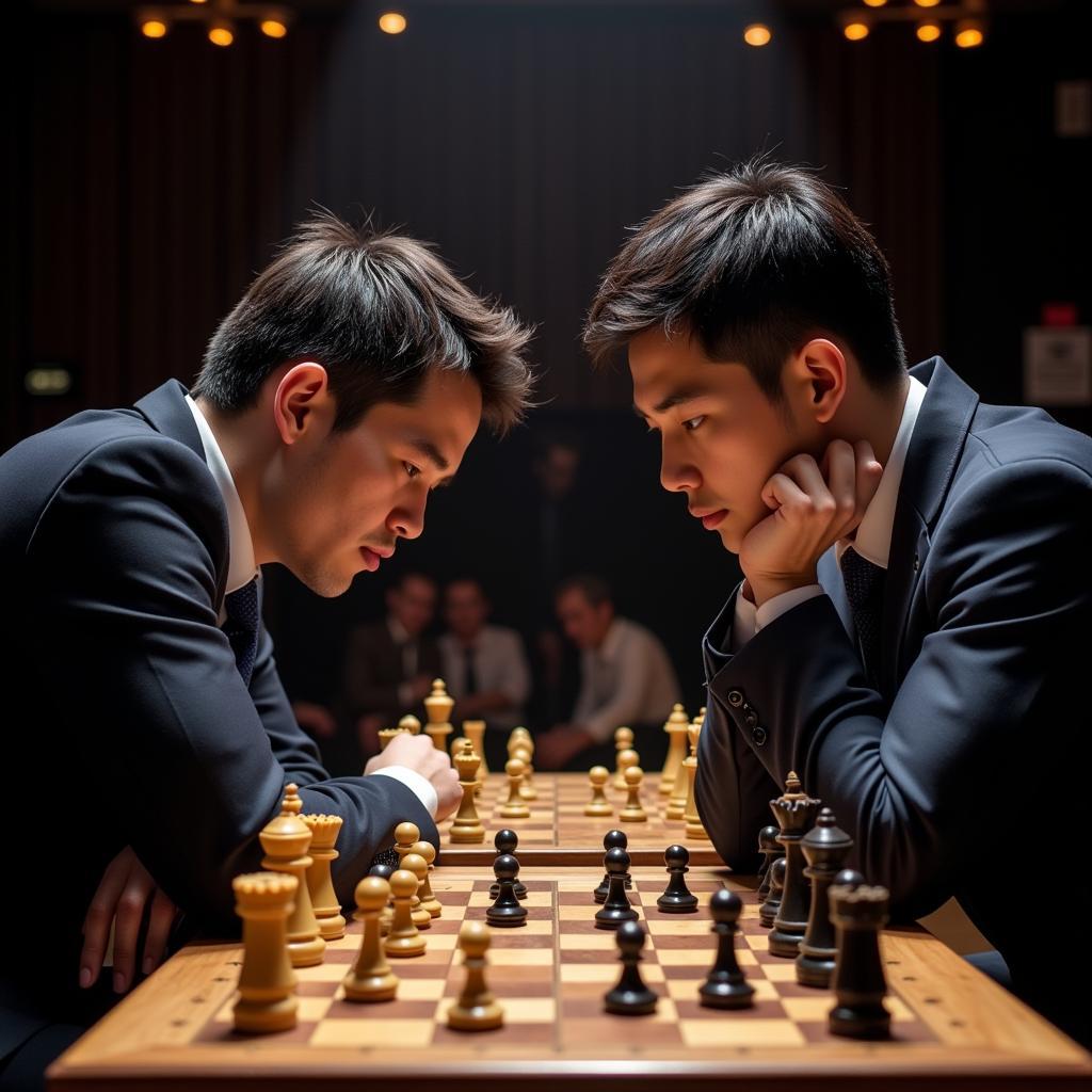 Carlsen và Ding Liren trong một cuộc đối đầu căng thẳng tại Giải vô địch cờ vua thế giới