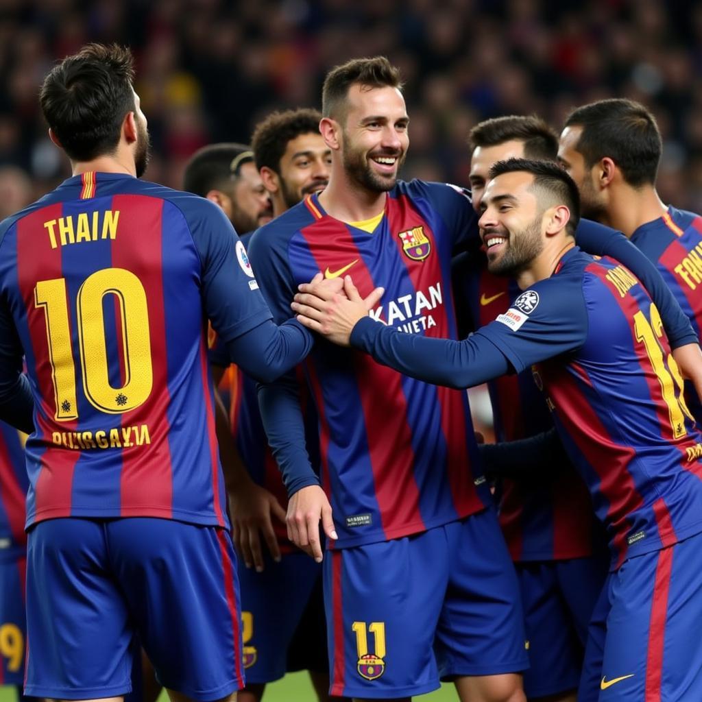 Các cầu thủ Barcelona ăn mừng chiến thắng trước Villarreal năm 2017