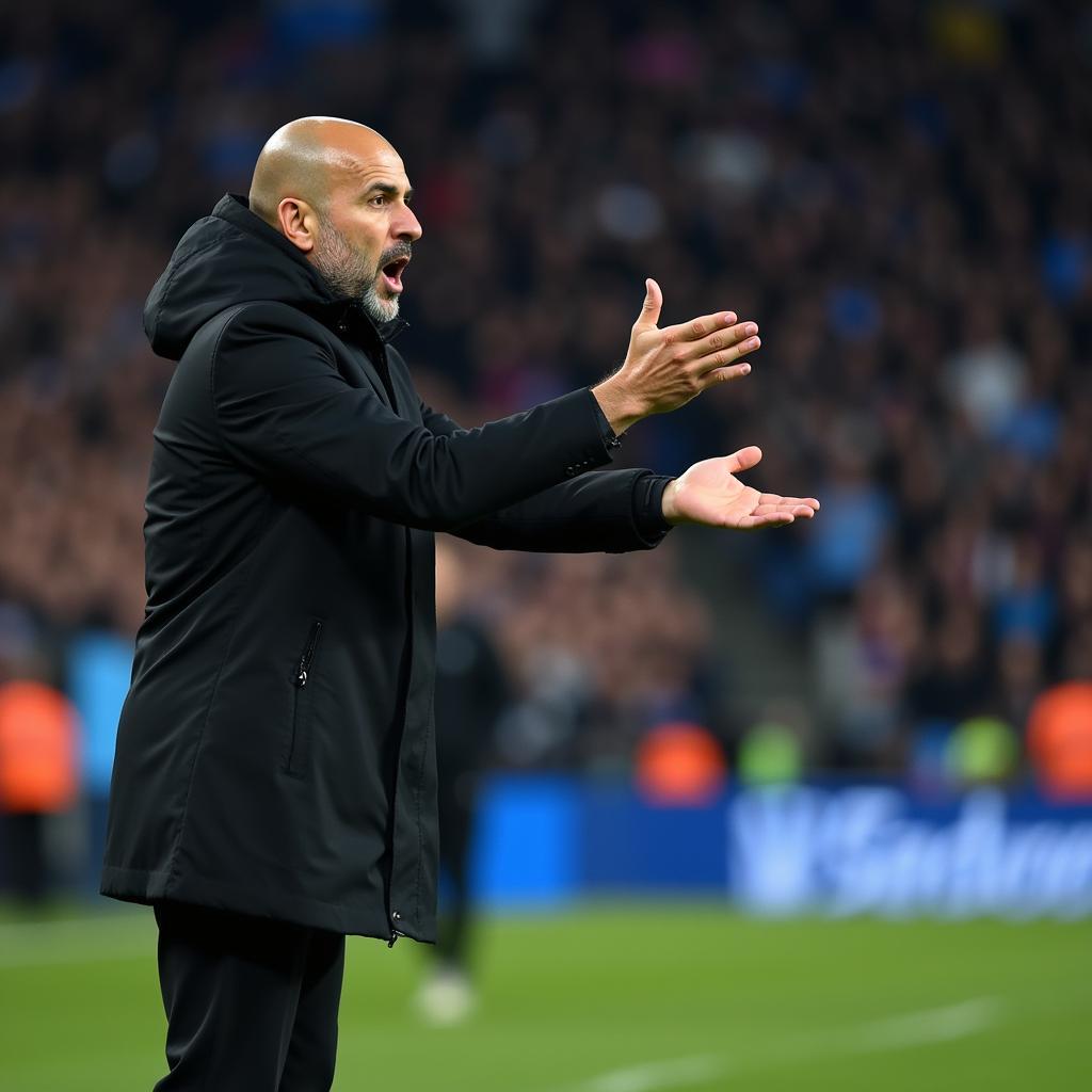 HLV Pep Guardiola chỉ đạo chiến thuật trong trận đấu Cúp C1