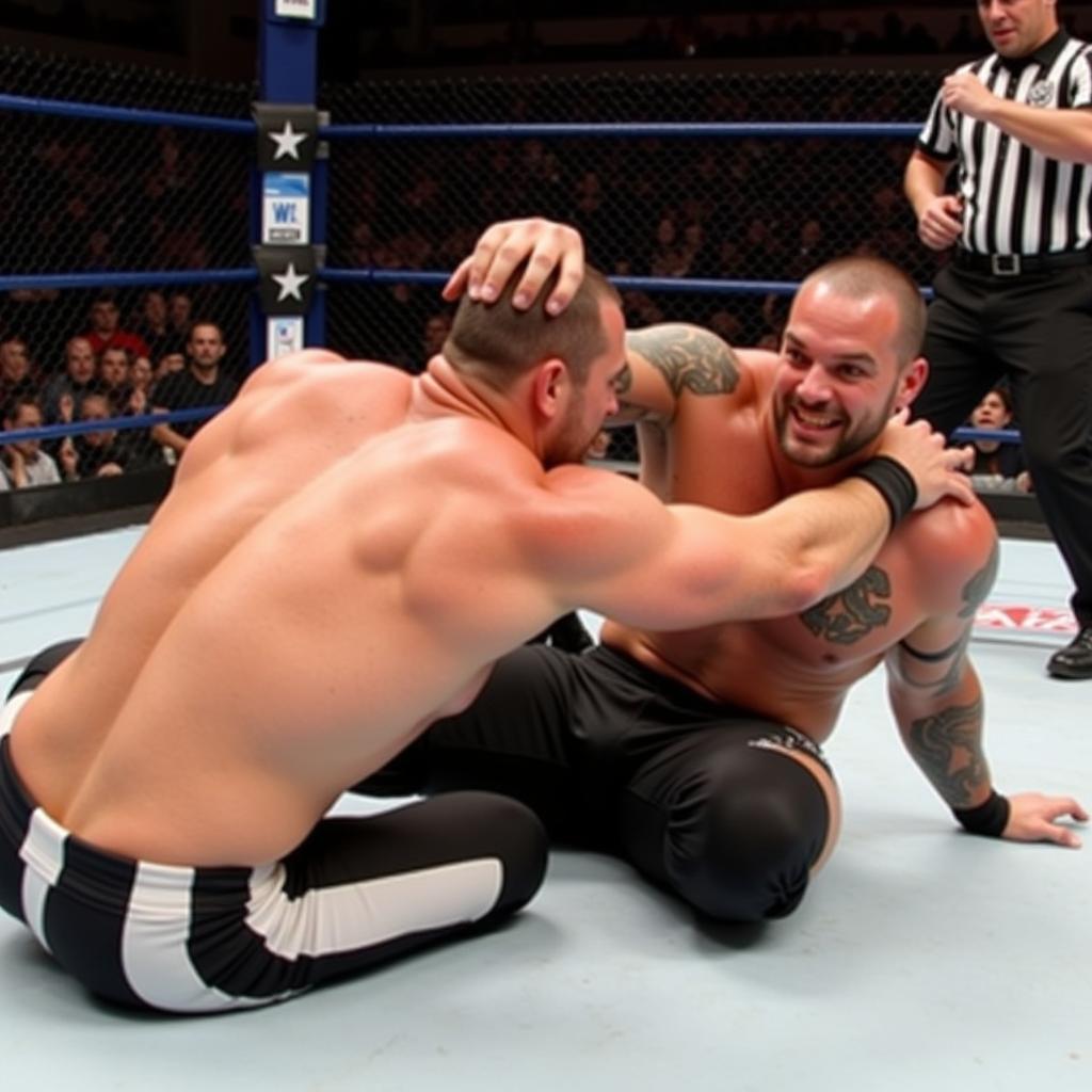 CM Punk khóa chặt Brock Lesnar bằng đòn Anaconda Vise