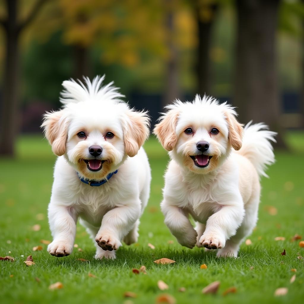 Coton de Tulear và Havanese chơi đùa với nhau