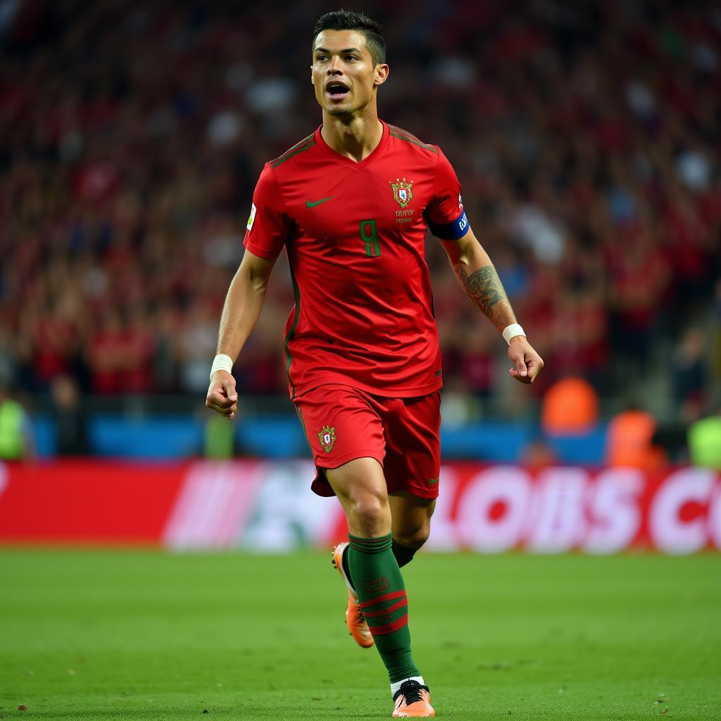 Cristiano Ronaldo ăn mừng bàn thắng trong màu áo đội tuyển quốc gia