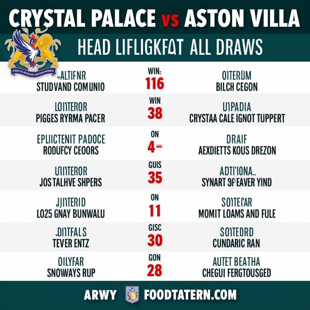 Lịch sử đối đầu Crystal Palace vs Aston Villa