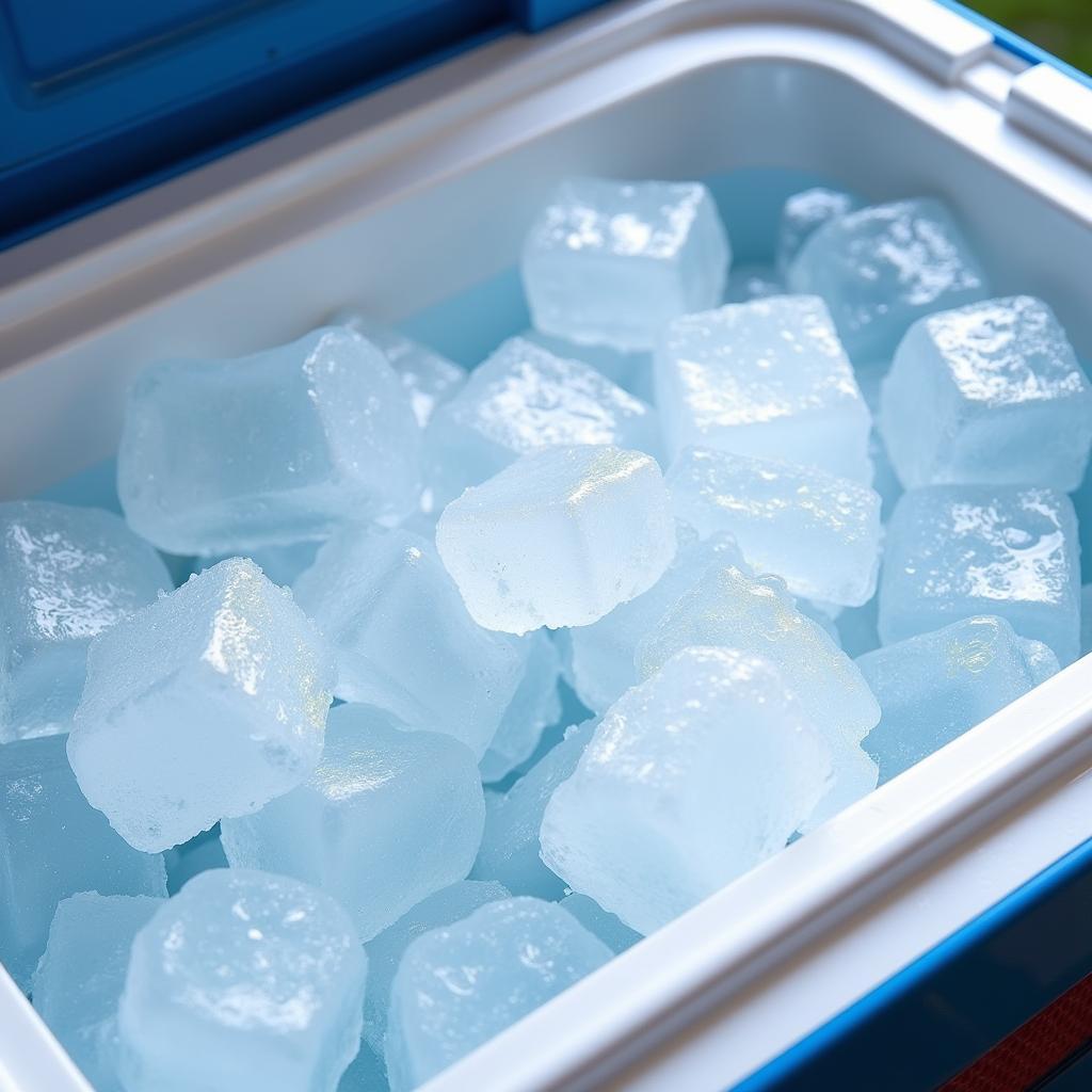 High-quality ice cubes in a cooler box