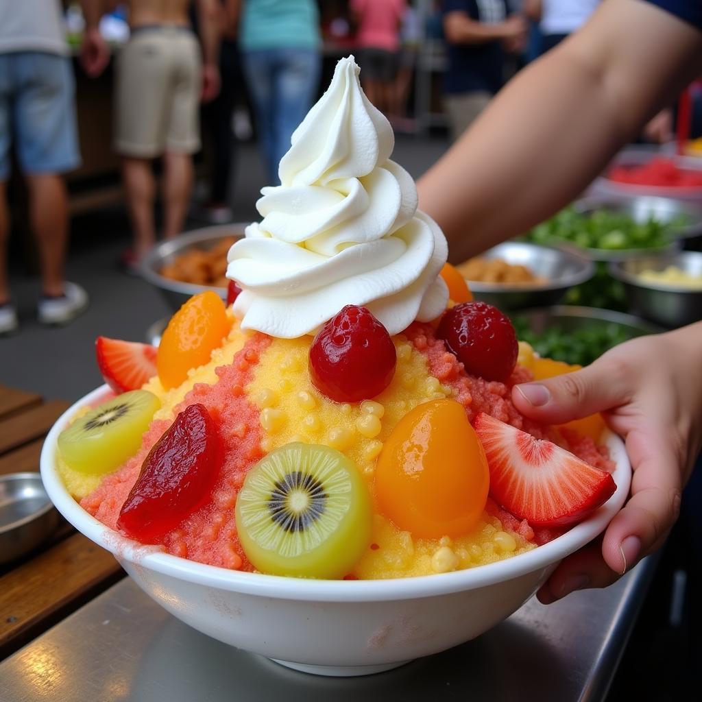 Colorful Thai shaved ice with various toppings