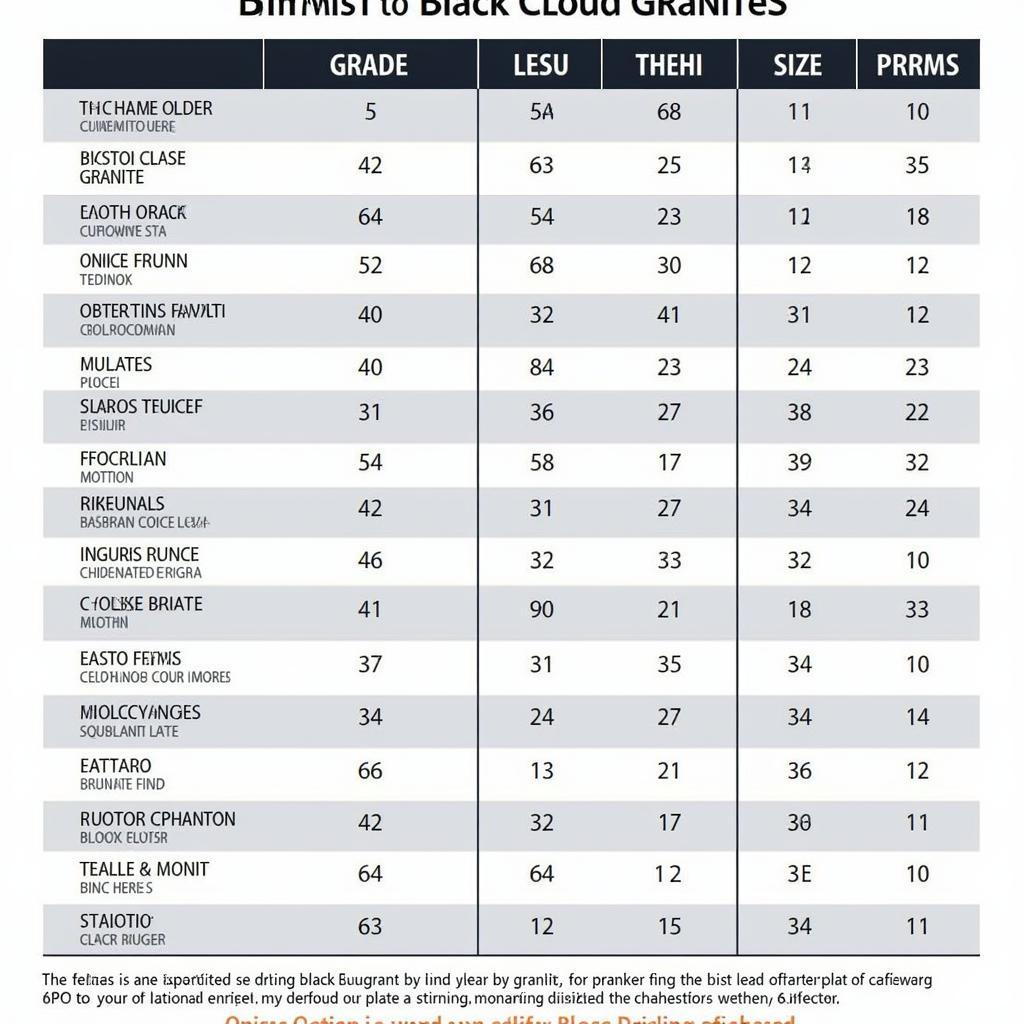 Detailed Pricing Table for Black Cloud Granite