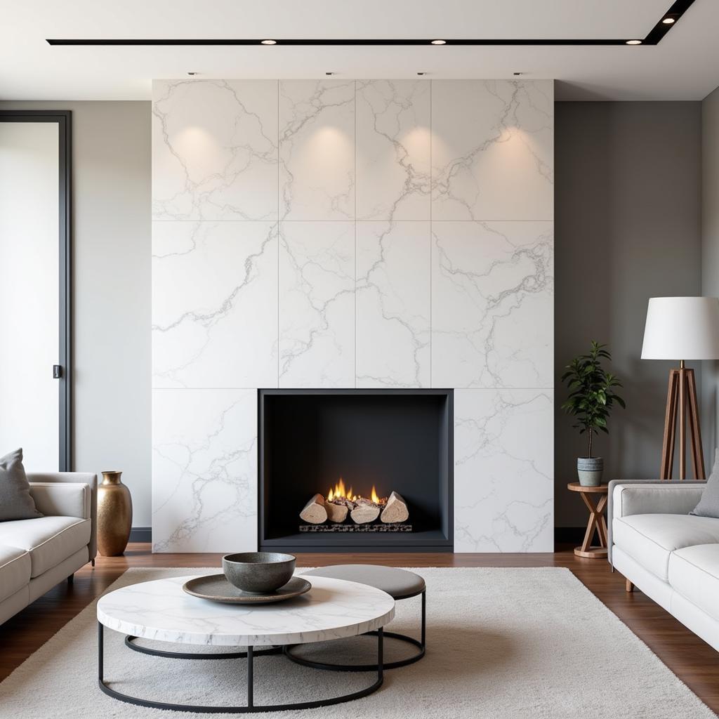 White quartz stone interior design living room