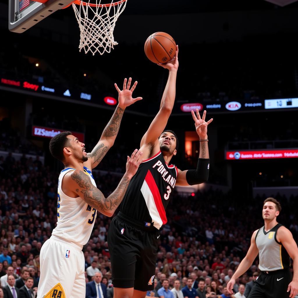 Damian Lillard ghi điểm trước sự truy cản của Facundo Campazzo