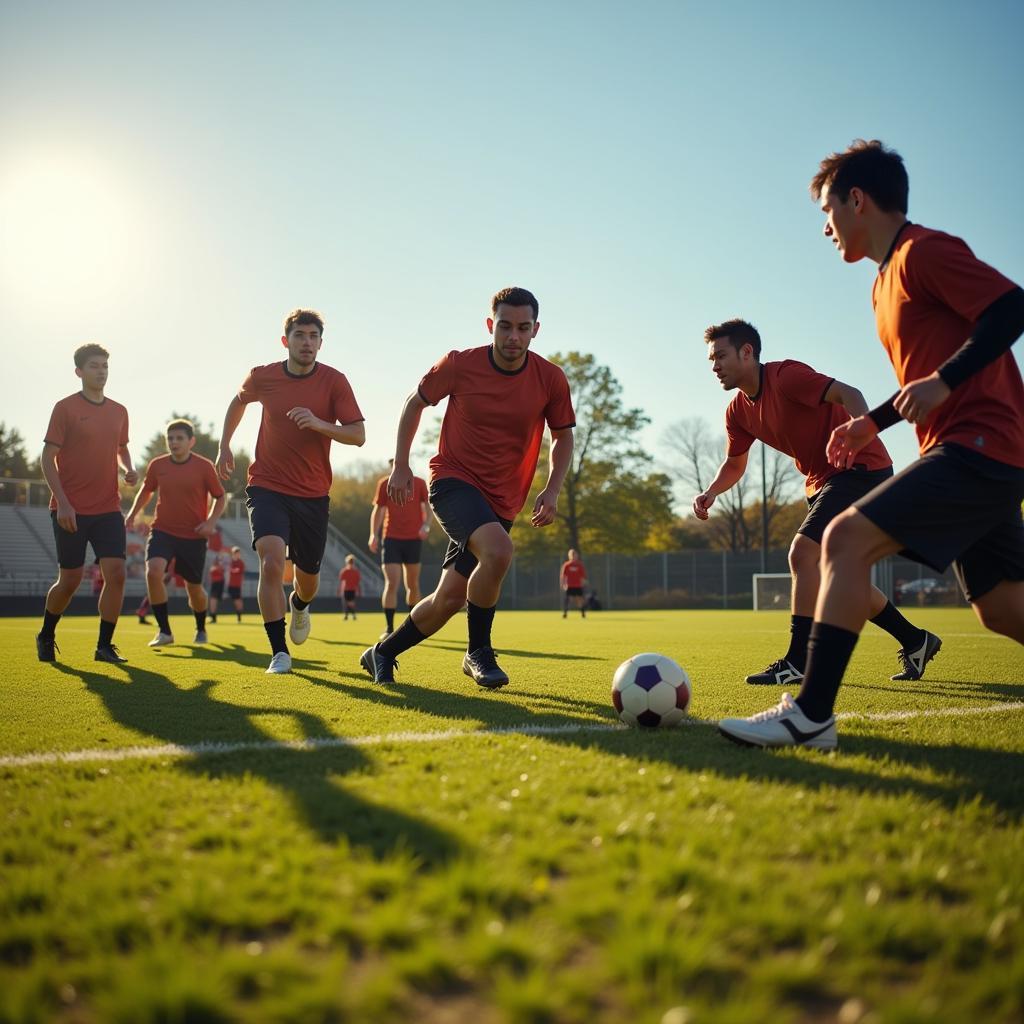 Football team training rigorously