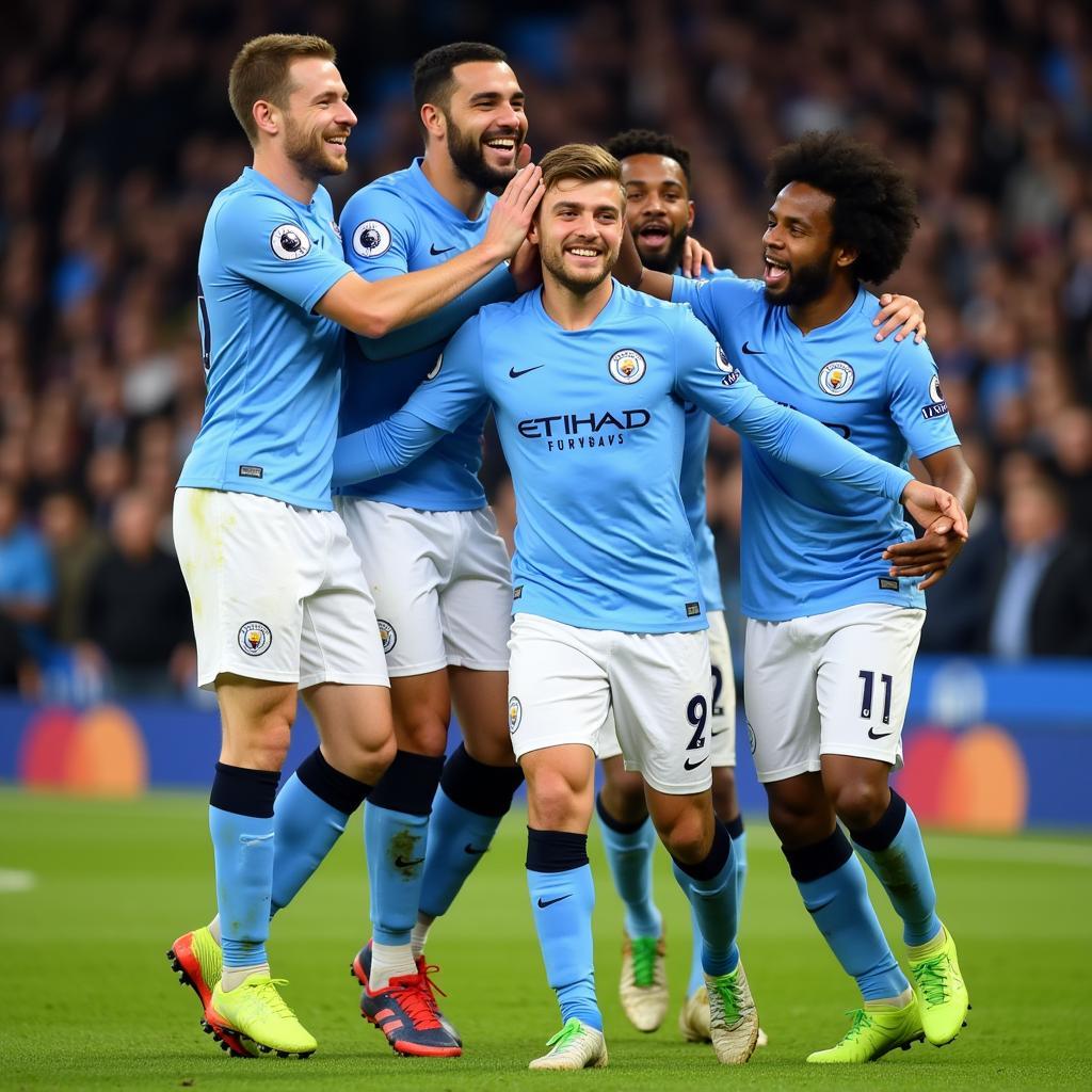 Đội hình Manchester City ăn mừng chức vô địch