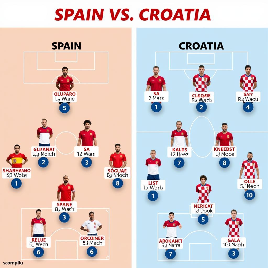 Đội hình Tây Ban Nha vs Croatia