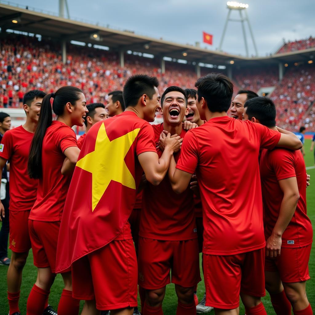 Vietnamese National Football Team Celebrating Victory