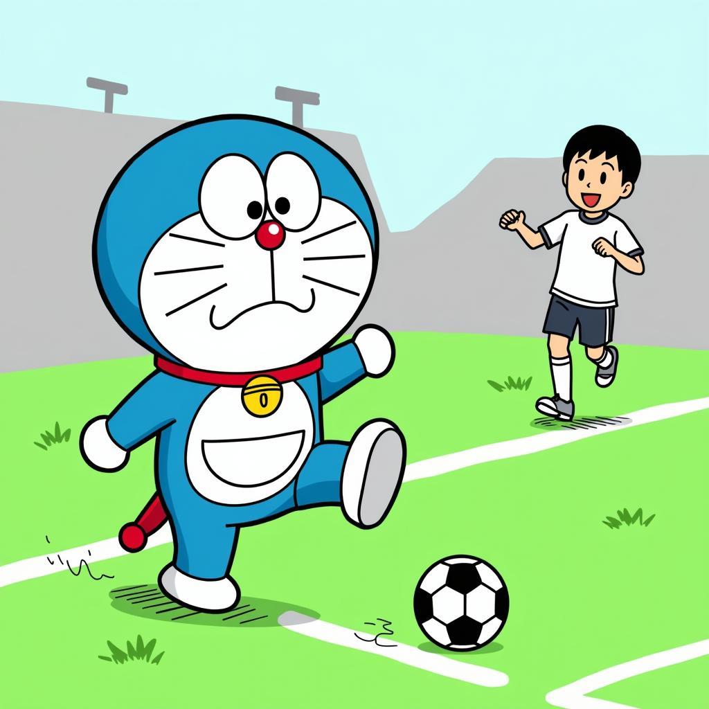 Doraemon sử dụng bảo bối chơi đá