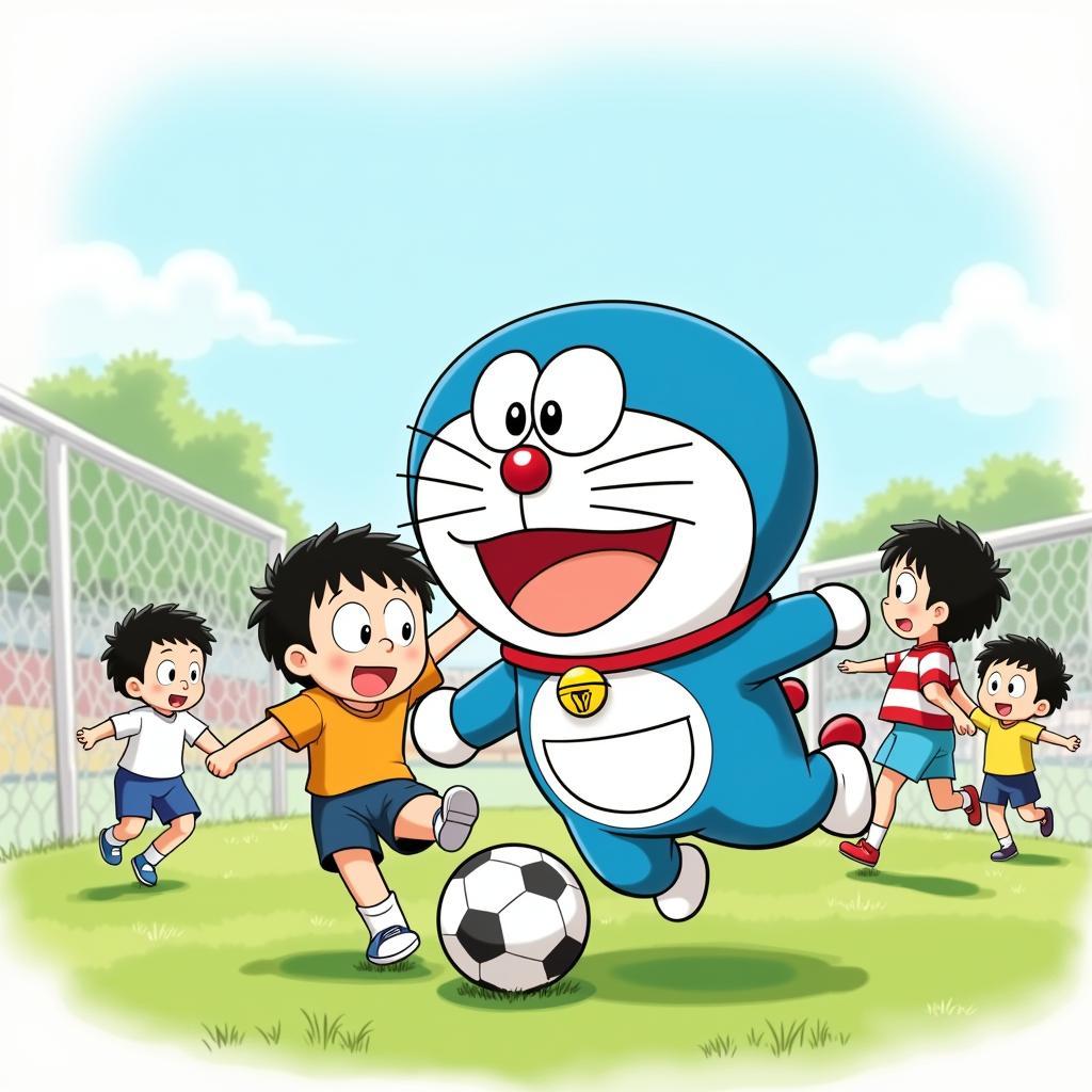 Doraemon và bạn bè chơi đá