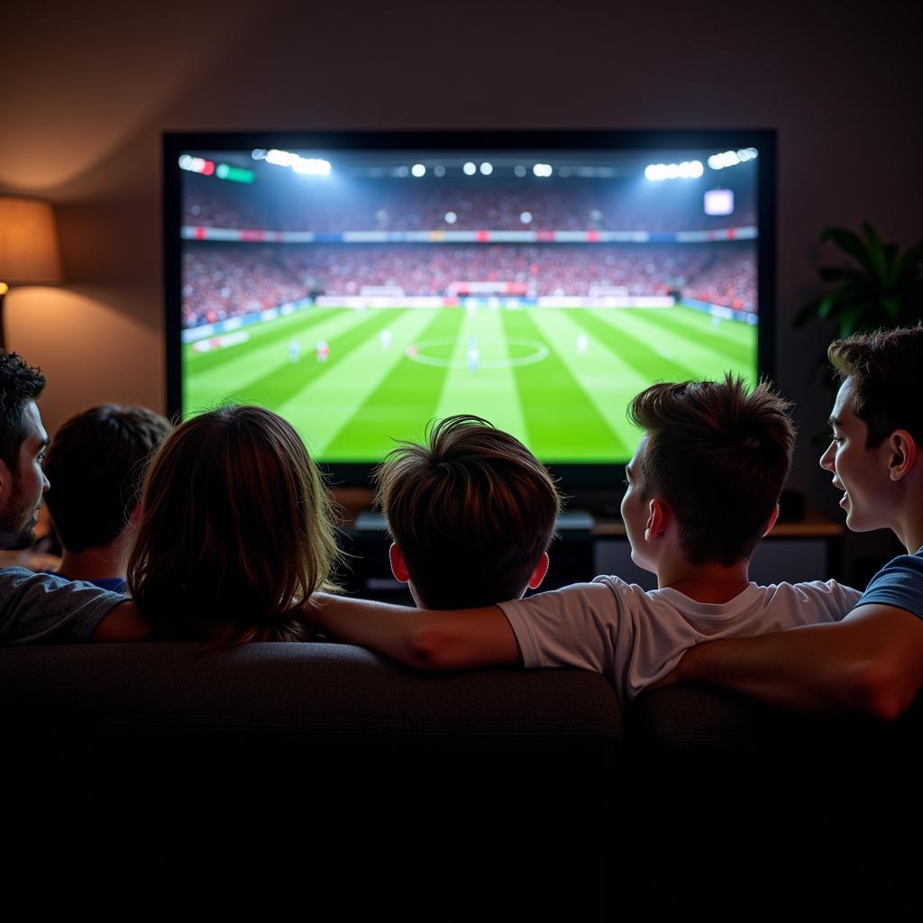 Football fans excitedly watching a Champions League match