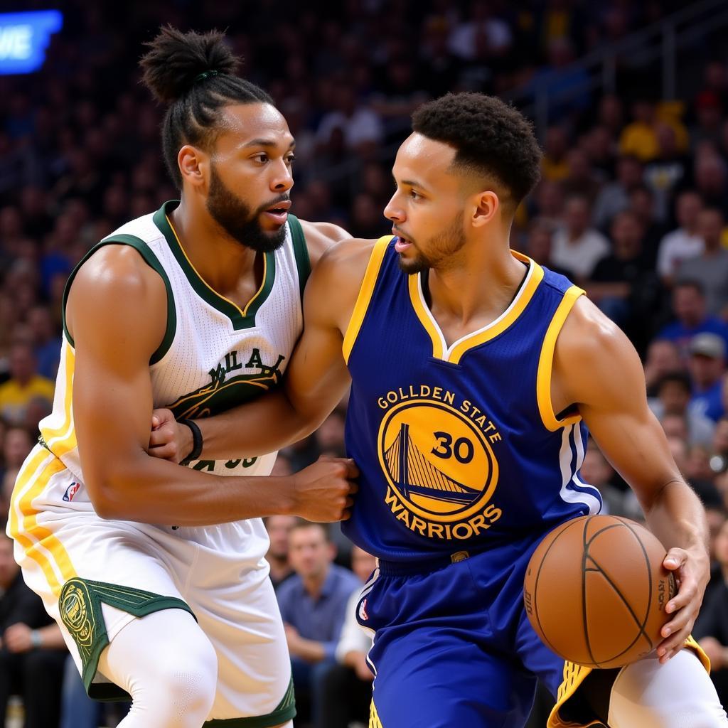 Giannis Antetokounmpo và Stephen Curry đối đầu