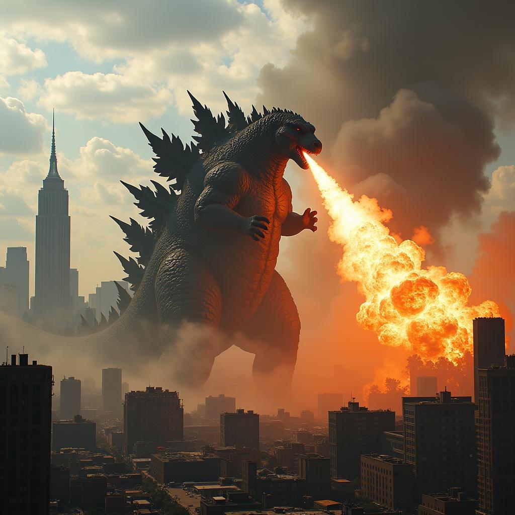 Godzilla hủy diệt thành phố bằng hơi thở nguyên tử