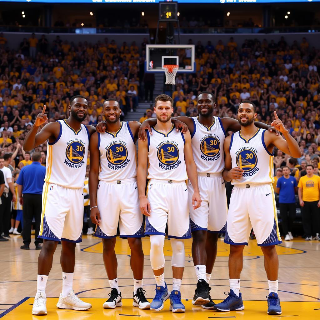 Đội hình Golden State Warriors ăn mừng chiến thắng