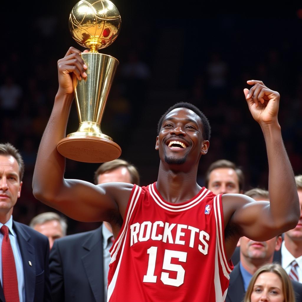 Hakeem Olajuwon nâng cao chiếc cup vô địch NBA 1994