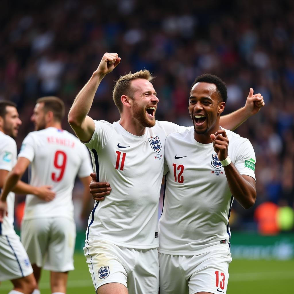 Harry Kane và Raheem Sterling ăn mừng bàn thắng