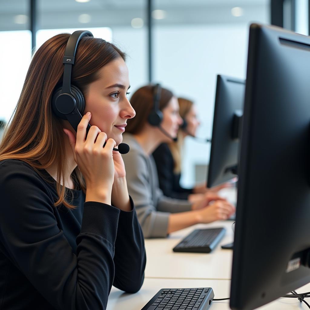 Nhân viên Help Desk giải đáp thắc mắc qua điện thoại