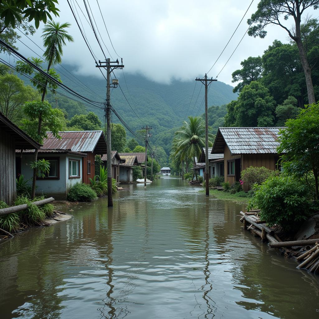 Hình ảnh minh họa tình trạng ngập lụt nghiêm trọng do bão gây ra